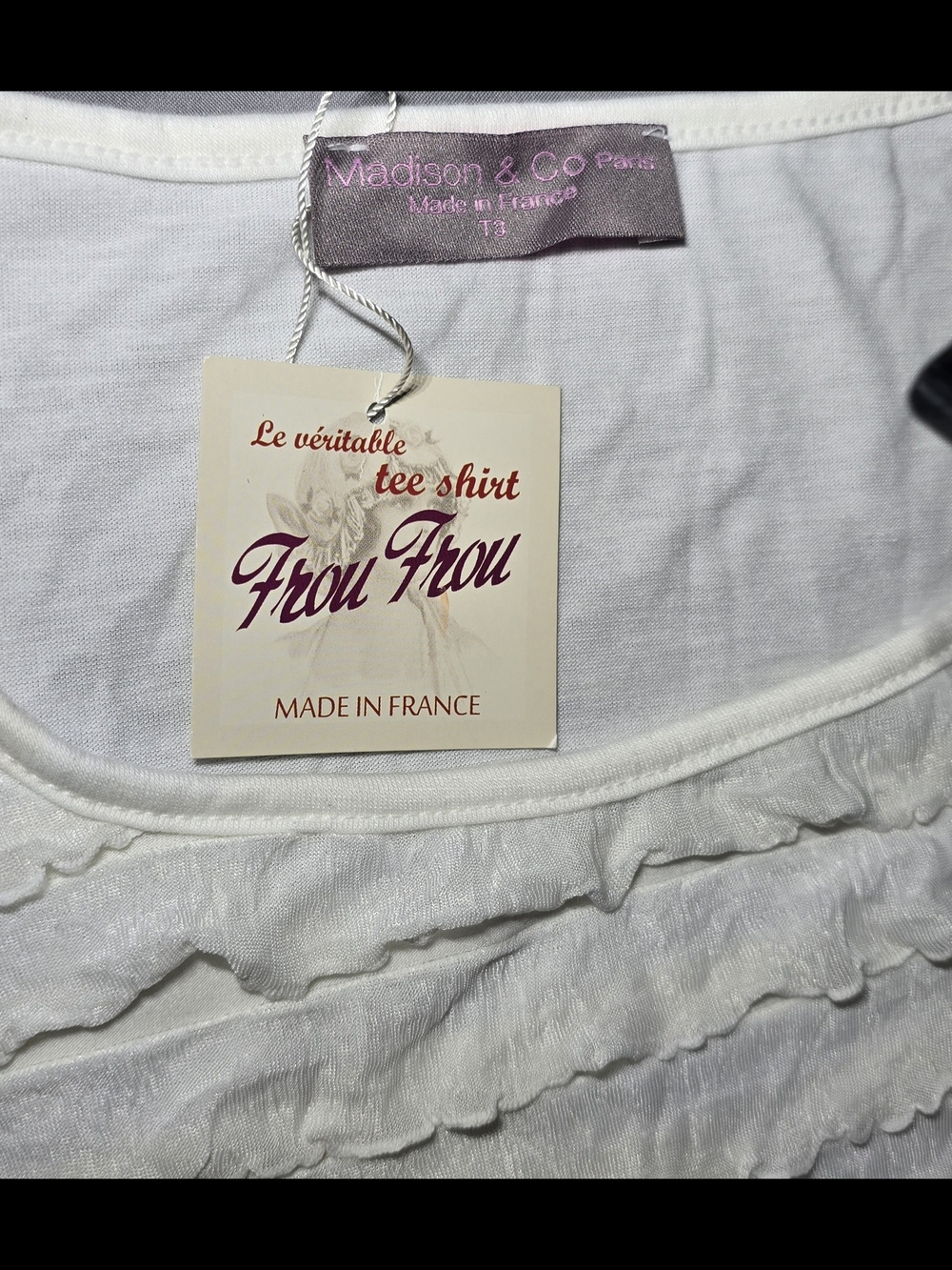 White Paris Graphic Ruffle-Texture Tee - Picture 6 of 8